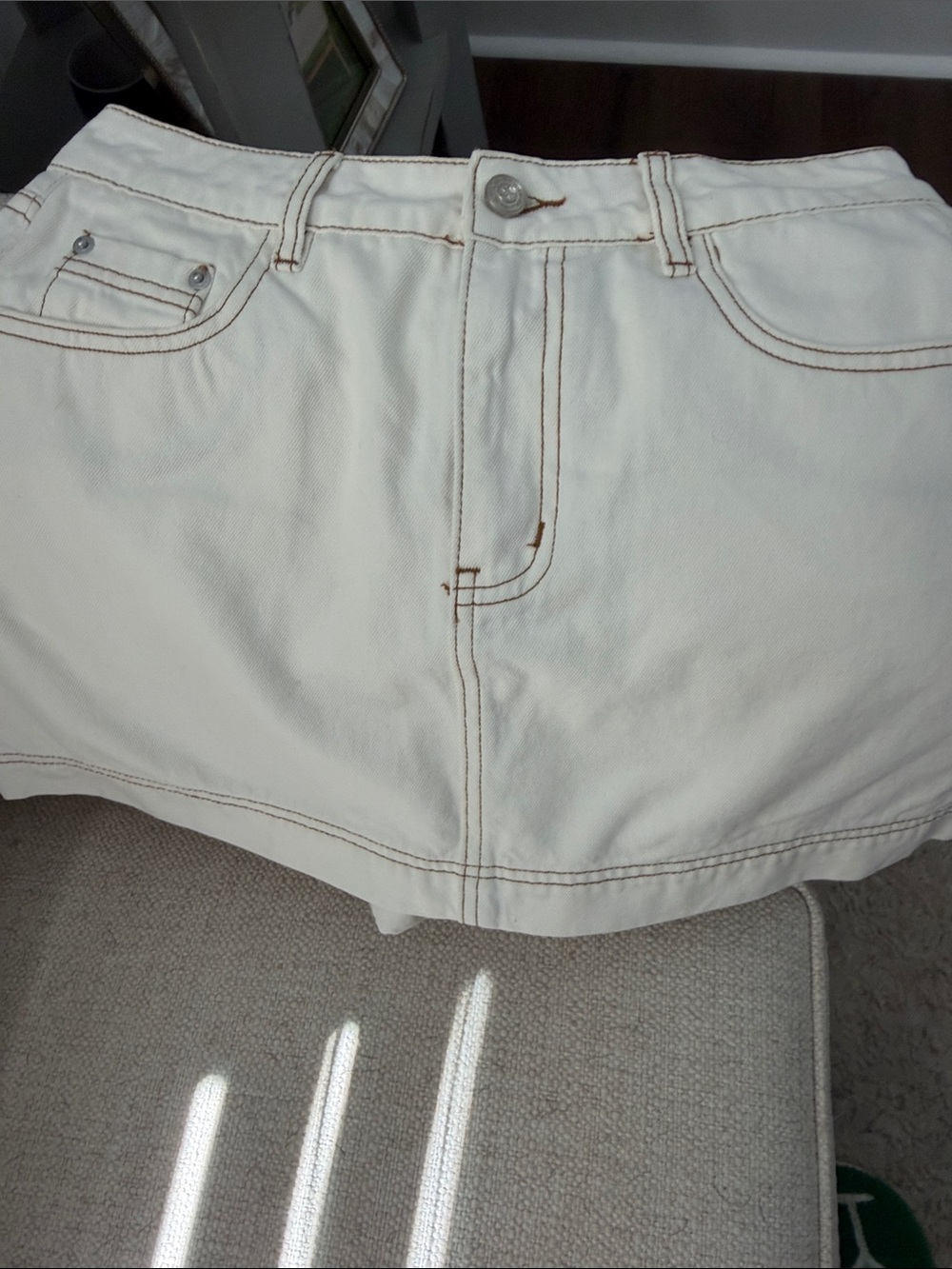 Princess Polly Cream Denim Mini Skort with Contrast Stitching